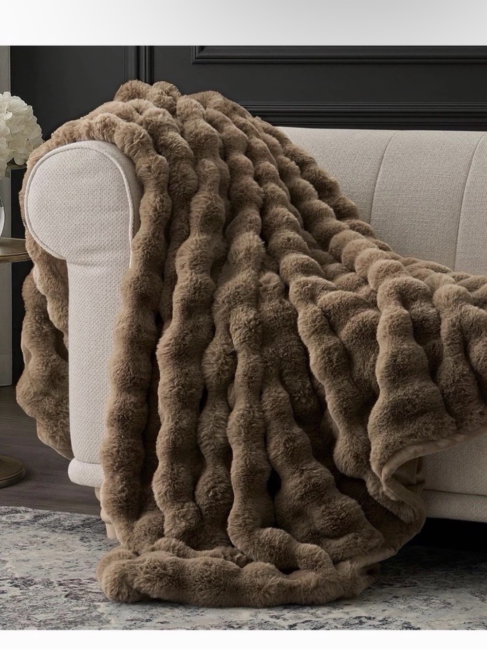 Sumptuous Taupe Faux Fur Throw Blanket - Luxury Cozy Layer